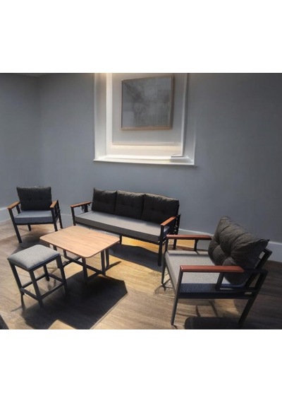 Pielize Bahçe Balkon Mobilyası Gri Antrasit 3+1+1 Sehpa Gri Puf Antrasit - Gri