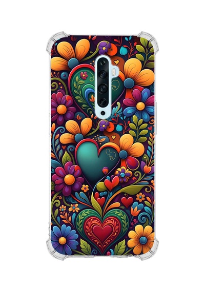 Printify Oppo Reno2z İle Uyumlu Düşlerin Dansı Serisi Çiçeklerin Dansı Tasarımlı Uv Baskılı Köşe Korumalı Antişok Kılıf Şeffaf