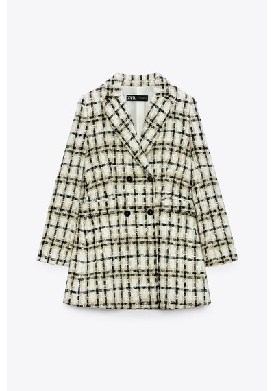 Zara Dokulu Uzun Kareli Blazer 2218/623 Çok Renkli
