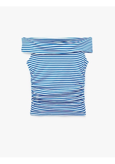 Koton Koton X Sibil Çetinkaya - Slim Fit Drape Detaylı Çizgili Omzu Açık Bluz Mavi Çizgili 6sak10105uk Koton Koton X Sibil Çetinkaya - Slim Fit Drape Detaylı Çizgili Omzu Açık Bluz Mavi Çizgili 6sak10105uk