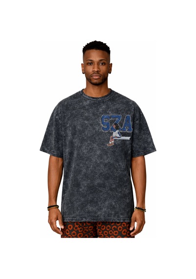 Sevbano Sza Rapper Şarkıcı Sırt Baskılı Unisex Oversize Vintage Yıkamalı Siyah