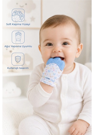 Babyjem Bebek Diş Kaşıyıcı Eldiveni Kelebek Mavi