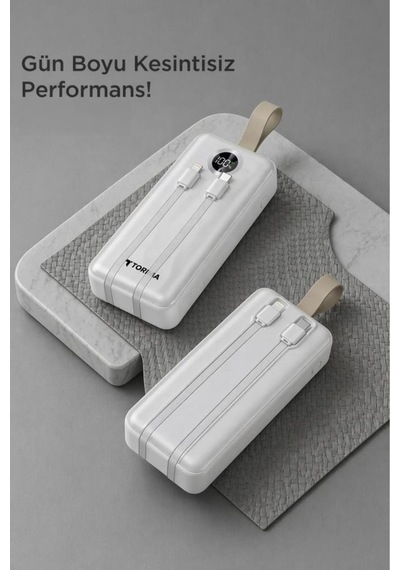 Powerbank Dijital Göstergeli 2 Çıkışlı 30.000 Mah Taşınabilir Hızlı Şarj Aleti Trm1035 Beyaz