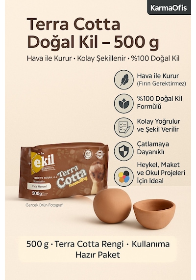 Terra Cotta Doğal Kil Hamuru 500 G Hava İle Kuruyan Seramik Hamur El Sanatları, Dekor, Modelleme 500 Gr