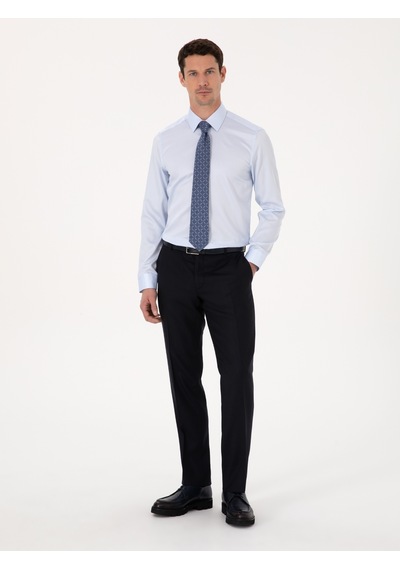 Cacharel Açık Mavi Slim Fit %100 Pamuk Non Iron Kolay Ütülenebilir Klasik Gömlek Acık Mavı