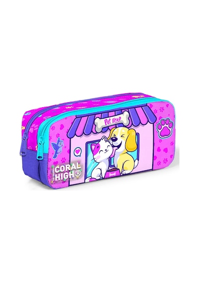 Coral High Kids Kedi Köpek Desenli İki Bölmeli Kalem Çantası 12079