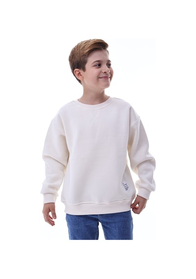 Erkek Çocuk Sweatshirt %100 Pamuk Rahat Kalıp 5-10 Yaş Krem