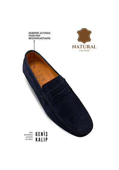 Sermoda Erkek Loafer - Hakiki Deri Rok Loafer Erkek Ayakkabı Süet Lacivert