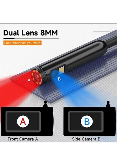 Vtn-008 Ekranlı Çift Kameralı 10 Mt Sert Kablo Yılan Endoskop 8 Mm 4.3 Inc