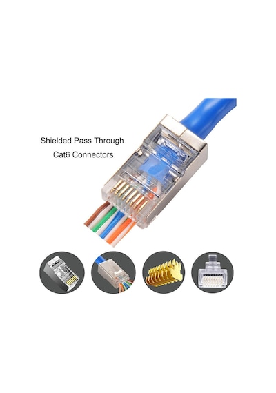 100 Adet Rj45 Cat6 Ftp Ez Konnektör Yeni Nesil Delikli Konnektör