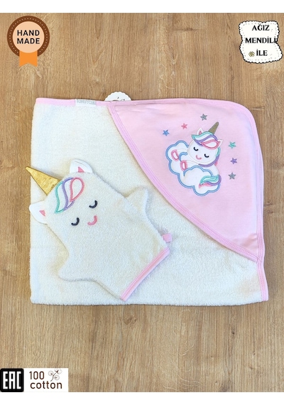 Bebek Banyo Havlusu %100 Pamuklu Başlıklı Ve Keseli Havlu Silgi Hediyelik Yumuşacık Su Emici Nakışlı 0 - 4 Yaş