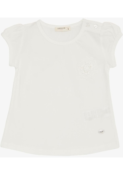 Breeze Kız Bebek Tişört Çiçek Nakışlı 9 Ay-3 Yaş, Beyaz-beyaz Beyaz