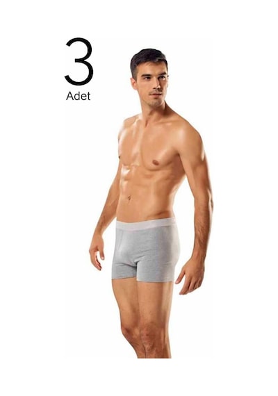 3'lü Paket Elastan Erkek Boxer Gri