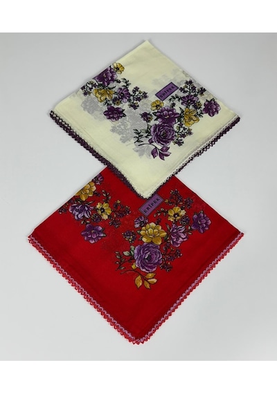 Eripek 2'li Paket Oyalı % 100 Pamuk Tülbent 6805 Kırmızı-Krem