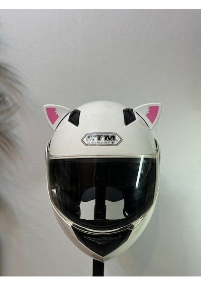 Motor & Motosiklet Pembe Desenli Kedi Kulak Kask Dış Aksesuarı Diğer