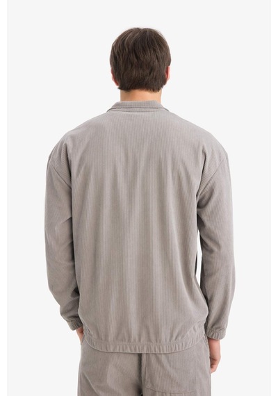 Defacto Boxy Fit Dik Yaka Fermuarlı Kadife Sweatshirt E9364ax25augr454 Gri