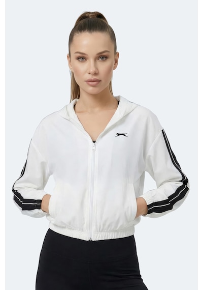 Slazenger Razzle Kadın Fermuarlı Kapüşonlu Cepli Ekru Sweatshırt Ekru