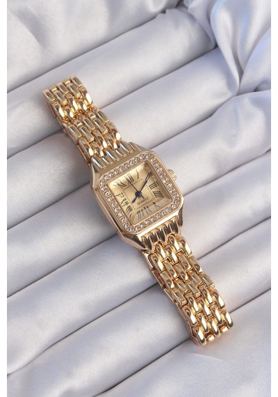 Mokashopin Erb Gold Renk Zirkon Taşlı Kare Model Roma Rakamlı Retro Kadın Saat Altın - 648635719 Altın