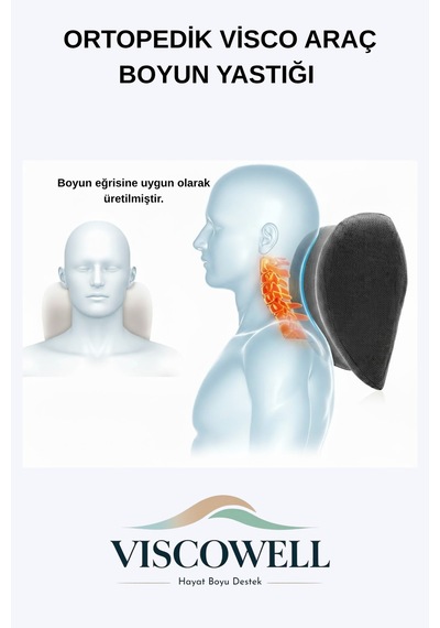 Visco Ortopedik Boyun Yastığı Oto Boyun Destek Yastığı 2 Adet Siyah