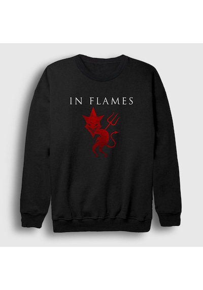 Presmono Unisex Devil In Flames Sweatshirt Siyah