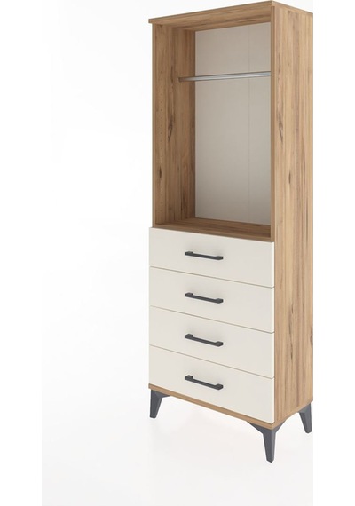 Arges Dolap Tek Raflı 4 Çekmeceli Tek Askılı 60x30x163 Çam-ay... Çam