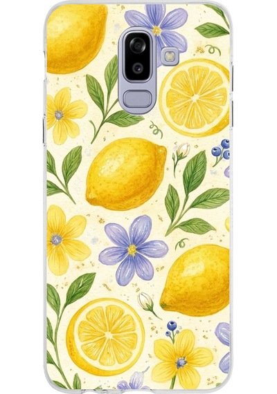 Samsung Galaxy J8-a6 Plus Uyumlu Sulu Boya Limon Ve Çiçek Desenli Baskılı Silikon Kılıf Renkli