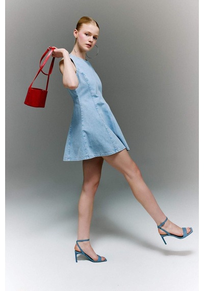 Defacto %100 Pamuk Kolsuz Mini Jean Elbise H6341ax26smnm39 Mavi-nm39