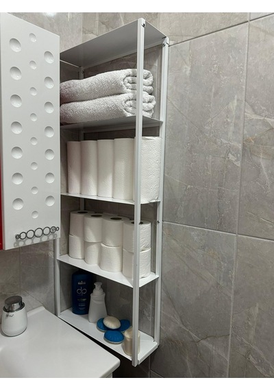 Firuze Metal Banyo, Mutfak Ve Antre Duvar Rafı Beyaz Beyaz