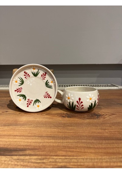 Papatya Kırmızı Seramik Kupa, Mug, Double Türk Kahvesi Filtre Kah