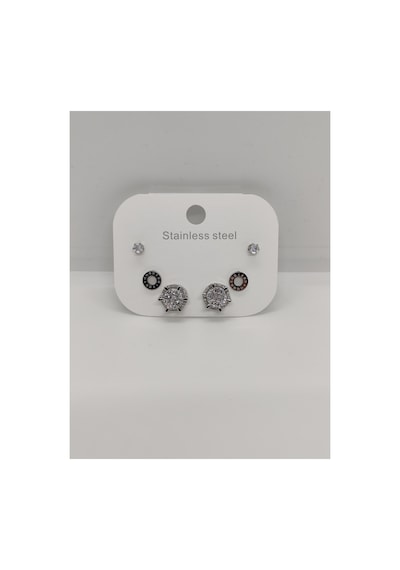 6lı 3 Çift Büyük Taşlı Silver Çelik Küpe