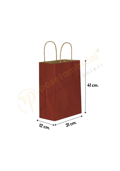 Bordo Kraft Çanta Büyük Boy 31x12x41 Cm 25 Adet