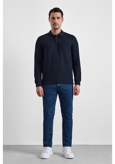 Süvari Lacivert Regular Düz Fermuarlı Polo Yaka Sweatshirt Sw2013700028-m09