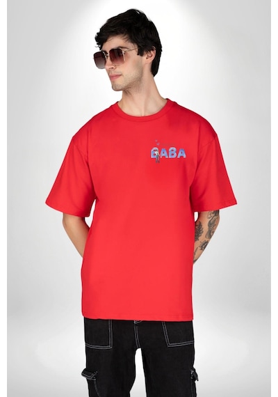 Babalar Günü Dünyanın En İyi Babası Kırmızı Oversize Unisex Ön Ve Sırt Baskılı Tişört Kırmızı