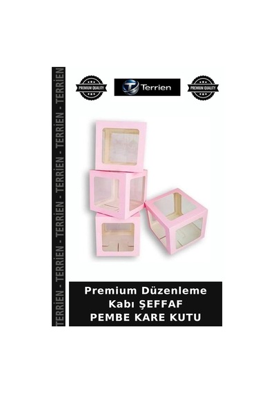 Premium Düzenleme Kabı Şeffaf Pembe Kare Kutu Çok Renkli