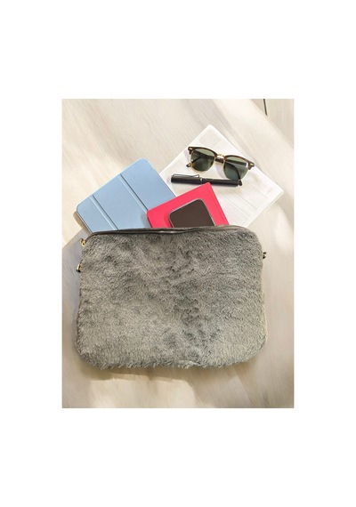 Plush Studıo 13-13.3-14 Inch Peluş Macbook, Laptop Çantası, Gri Toscase Askısız 36x26cm Gri Gri
