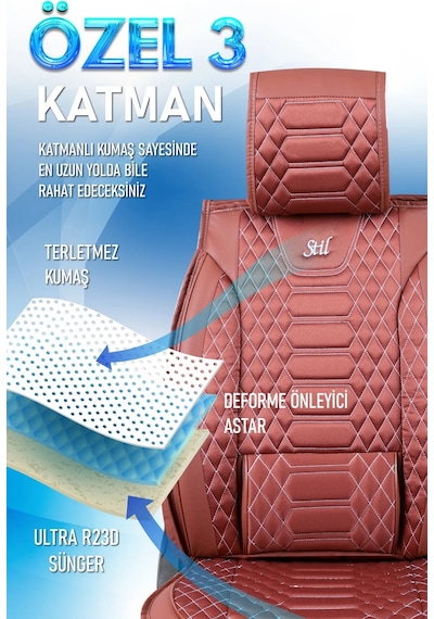 Uyumlu Lüks Deri Oto Koltuk Kılıfı Ön Arka Takım Set Tarçın Royal Model Fs