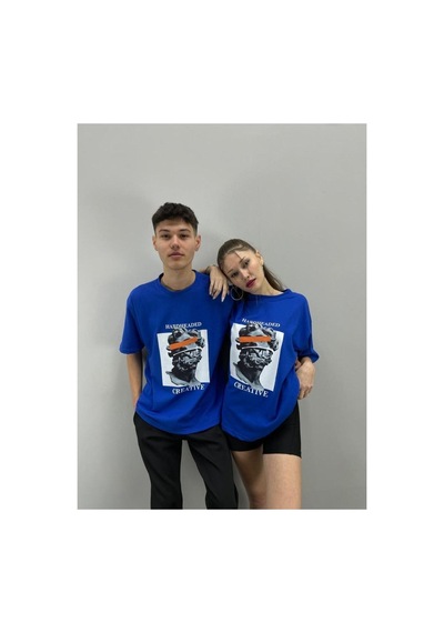 Flood Of Style Unisex Tshirt Mavi Hardheaded Baskılı Sevgili Çift Kombini 2 'li Set