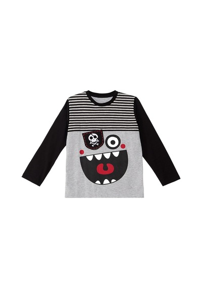 Denokids Çizgili Korsan Erkek Çocuk Gri T-shirt Siyah Pantolon Takım Gri - Siyah