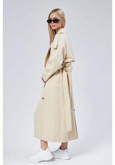 Kadın Oversize Astarlı Uzun Trençkot Vizon