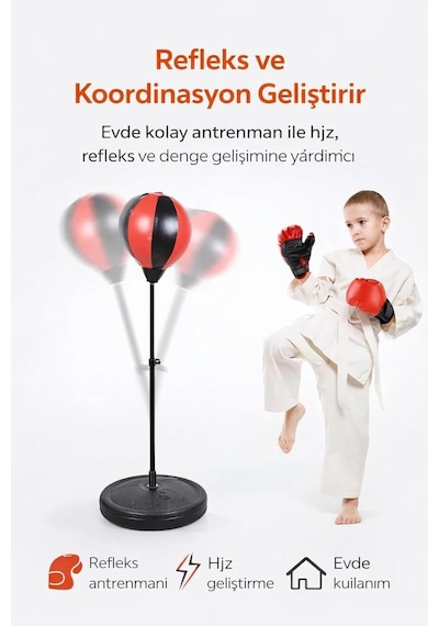 Clifton Boks Standı 90-120 Cm, Refleks Topu, Eldiven Seti, Siyah Çok Renkli