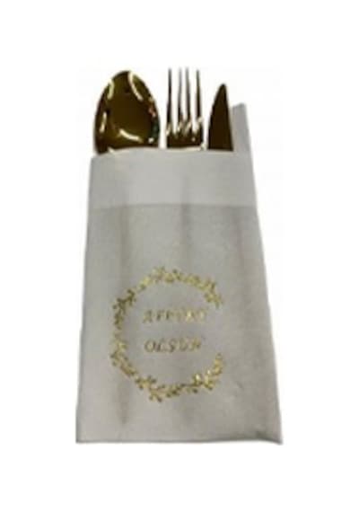 Gold Yaldızlı Beyaz Afiyet Olsun Cepli Aır Touch Peçete 12 lı 40x