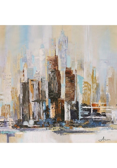 Şehir Soyut El Yapımı Yağlı Boya Tablo 95x94cm