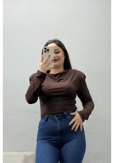 Belendir Kadın Dalgıç Vatkalı Bluz Kahve