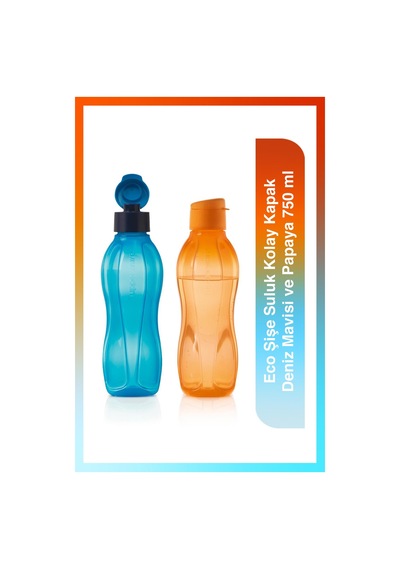 Tupperware Eco Şişe Suluk Kolay Kapak Deniz Mavisi ve Papaya 750 ML 2' li