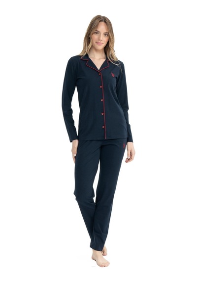 U.s. Polo Assn. 11000 Kadın Boydan Düğmeli Patlı Uzun Kol Pijama Takım Pembe