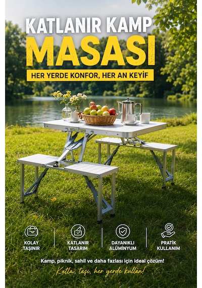 Robo 4 Kişilik Katlanır Kamp Masası Açık Gri