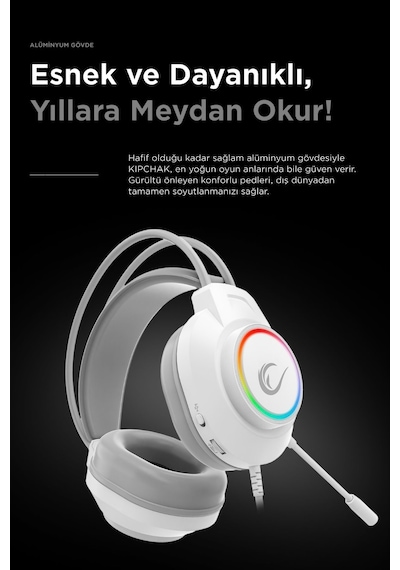 Kipchak Gaming Mikrofonlu Oyuncu Kulaklığı Beyaz Rgb Led 7.1 Rm-k55