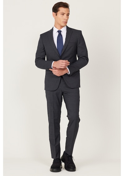 AC&Co / Altınyıldız Classics Erkek Antrasıt Lacı Ekstra Slim Fit Dar Kesim Mono Yaka Desenli Takım Elbise Antrasıt Lacı