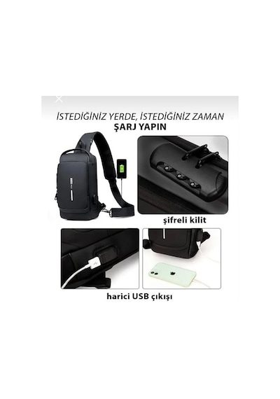 Newish Polo Uzi - Polyester Kumaş - Unisex Çapraz Çanta, Body Bag Siyah