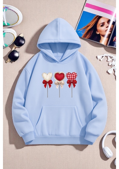 Uyguntarz Unisex Kalp Lolipop Detayli Baskılı Oversize Sweatshirt Bebe Mavisi
